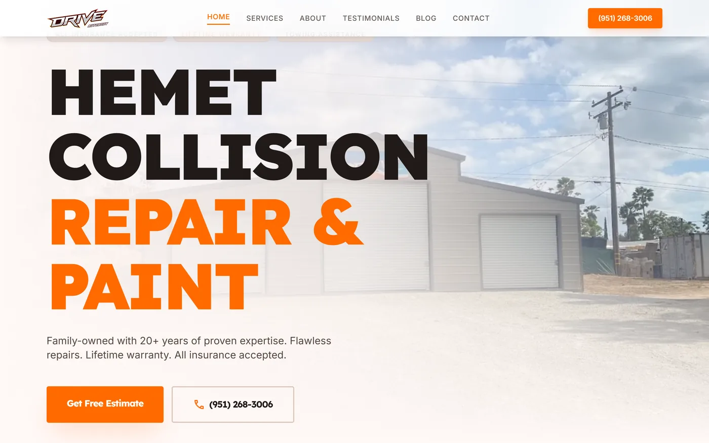 Drive Auto Body website shown on a desktop screen