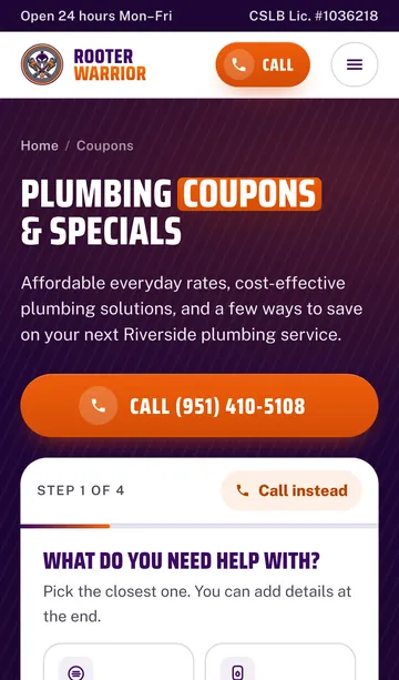 Rooter Warrior coupons page on a phone